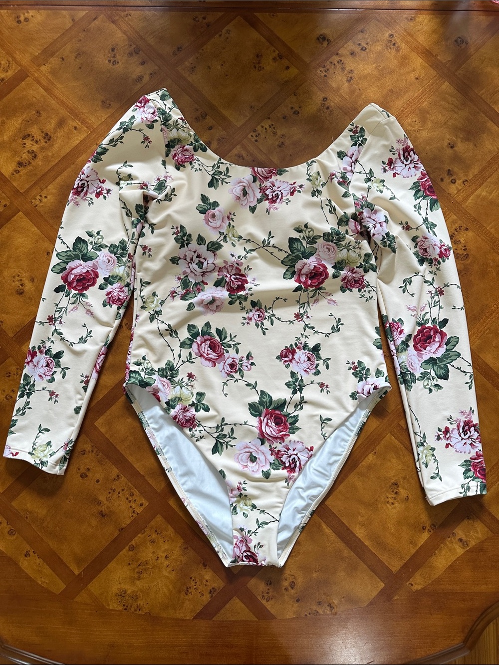 Antonio Melani Floral Long-Sleeve Cream One-Piece Bodysuit size XL